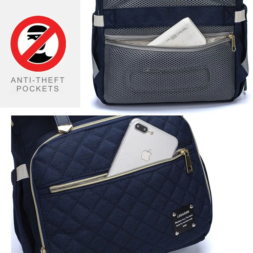 Lequeen Original Maternity Backpack – With Changing Pad, Hooks & USB Port