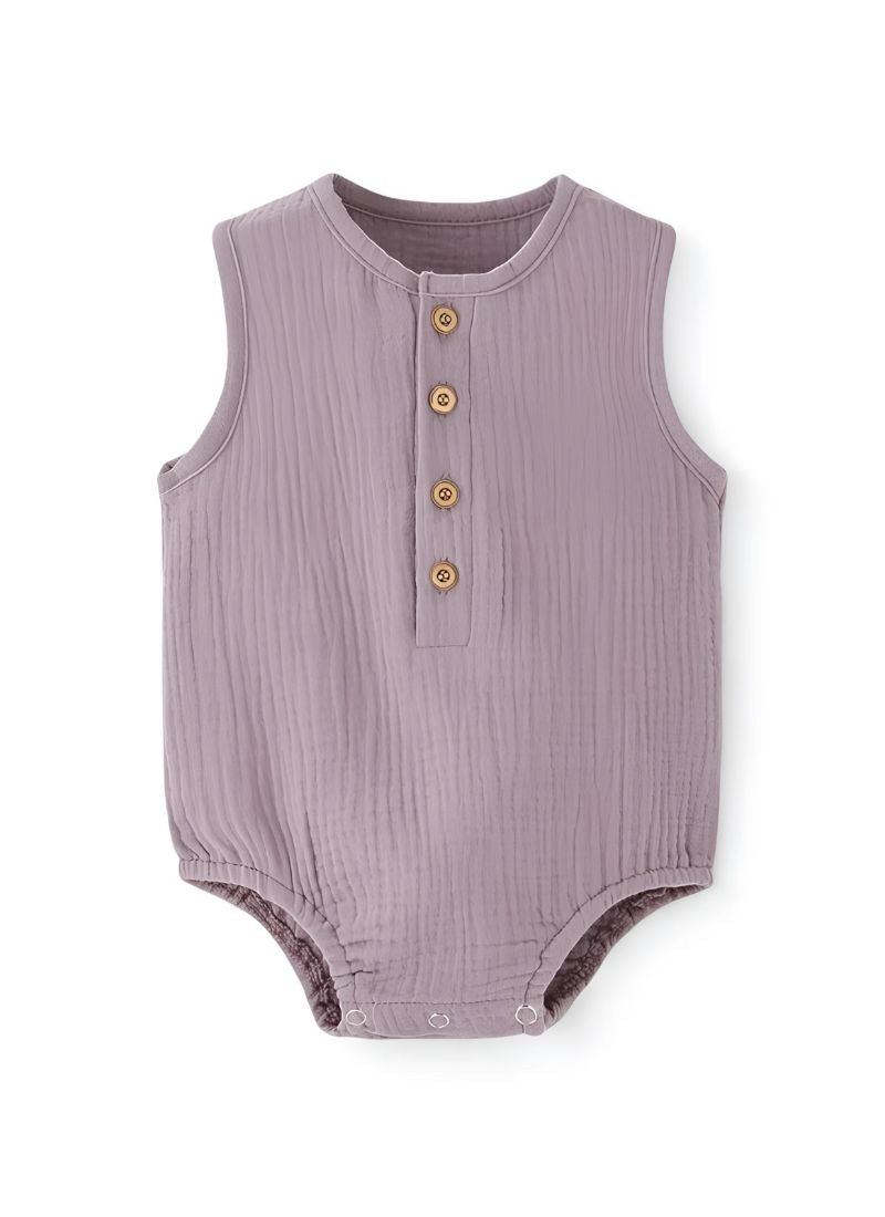 Baby Linen Sleeveless Solid Romper