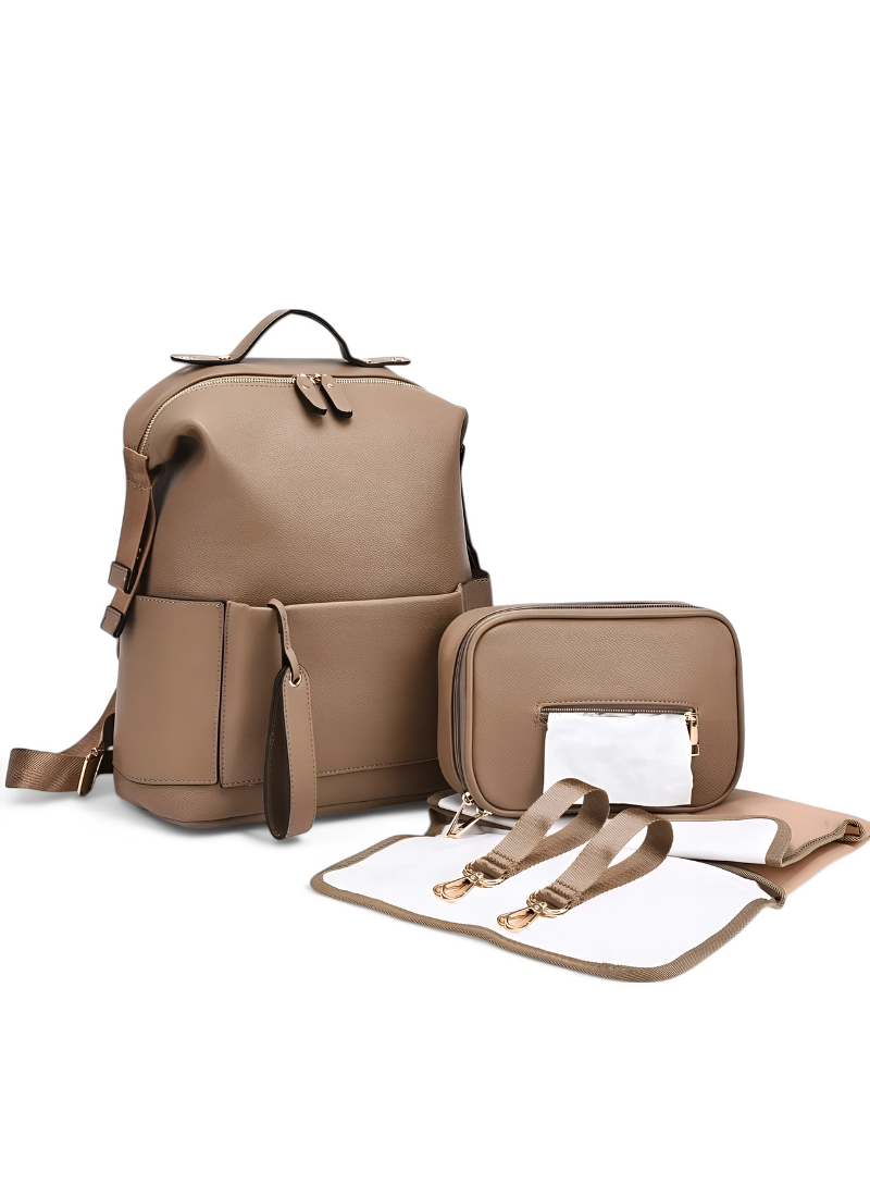 Kit Multifunction Leather Diaper Backpack – Large Capacity