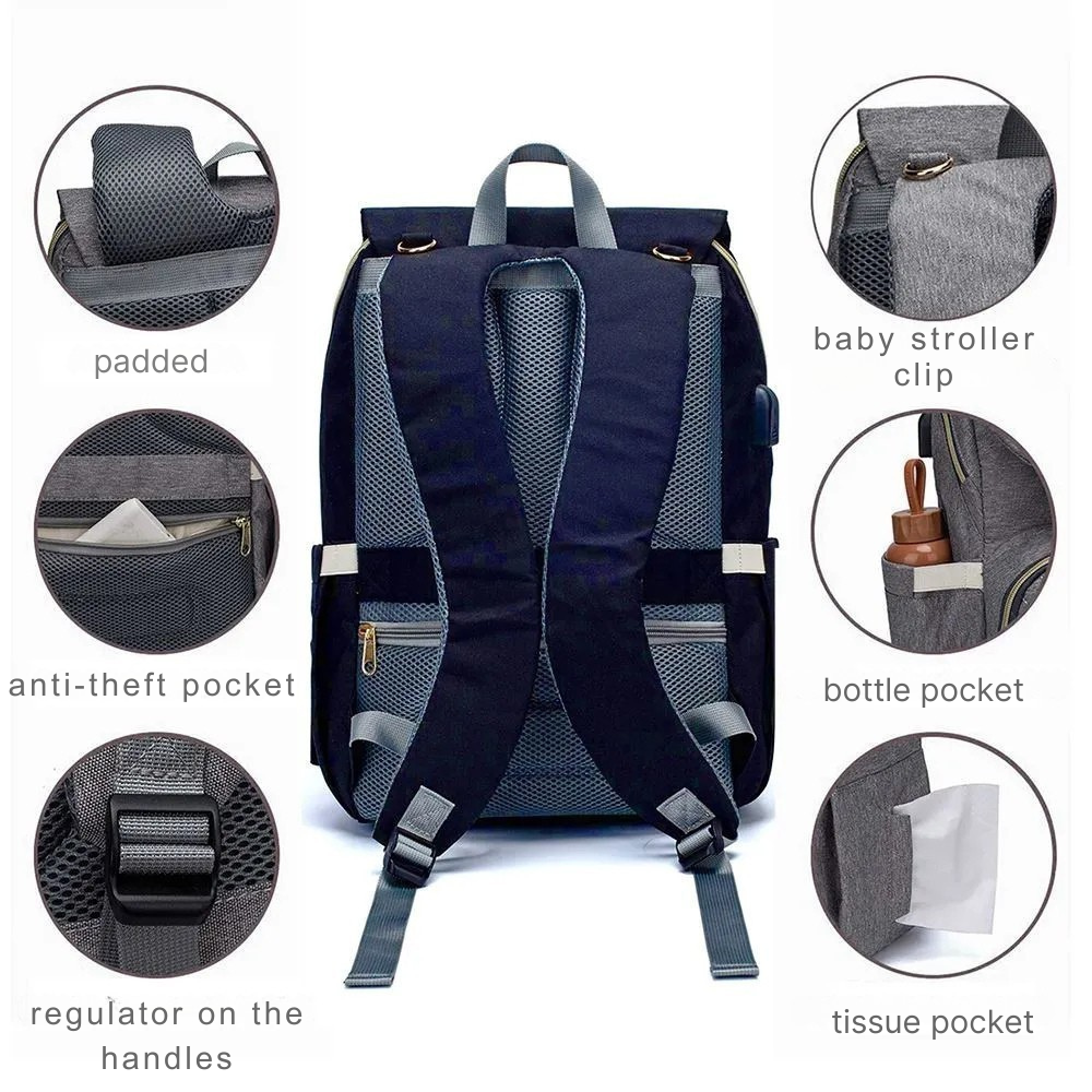 Lequeen Original Maternity Backpack – With Changing Pad, Hooks & USB Port