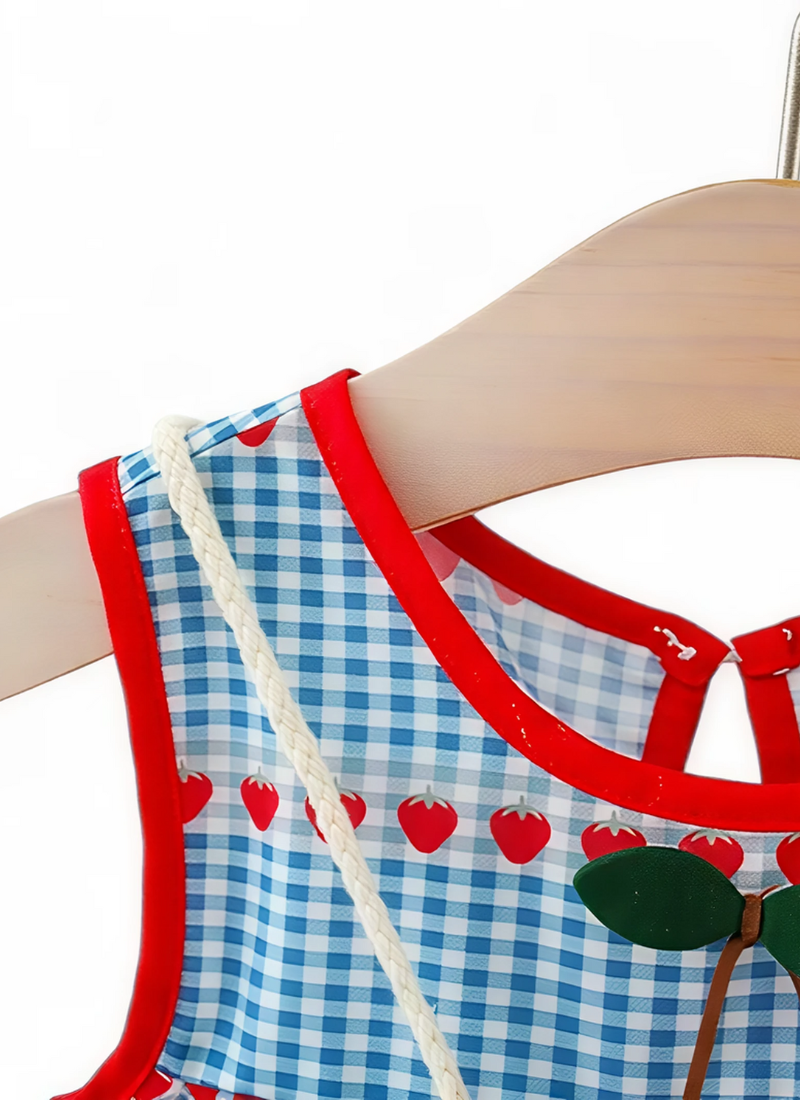 Cherry Heart Plaid Dress & Bag Set
