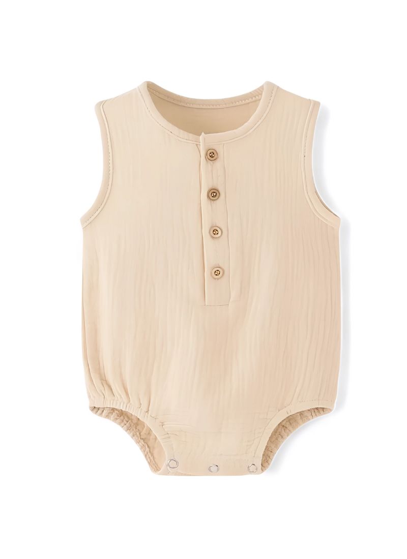Baby Linen Sleeveless Solid Romper