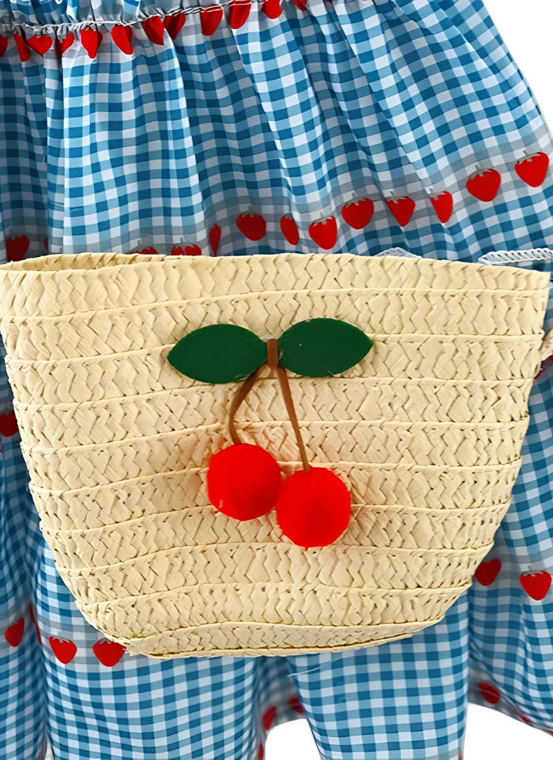 Cherry Heart Plaid Dress & Bag Set