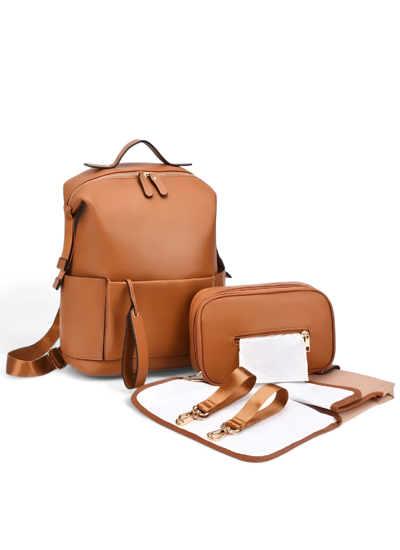 Kit Multifunction Leather Diaper Backpack – Large Capacity
