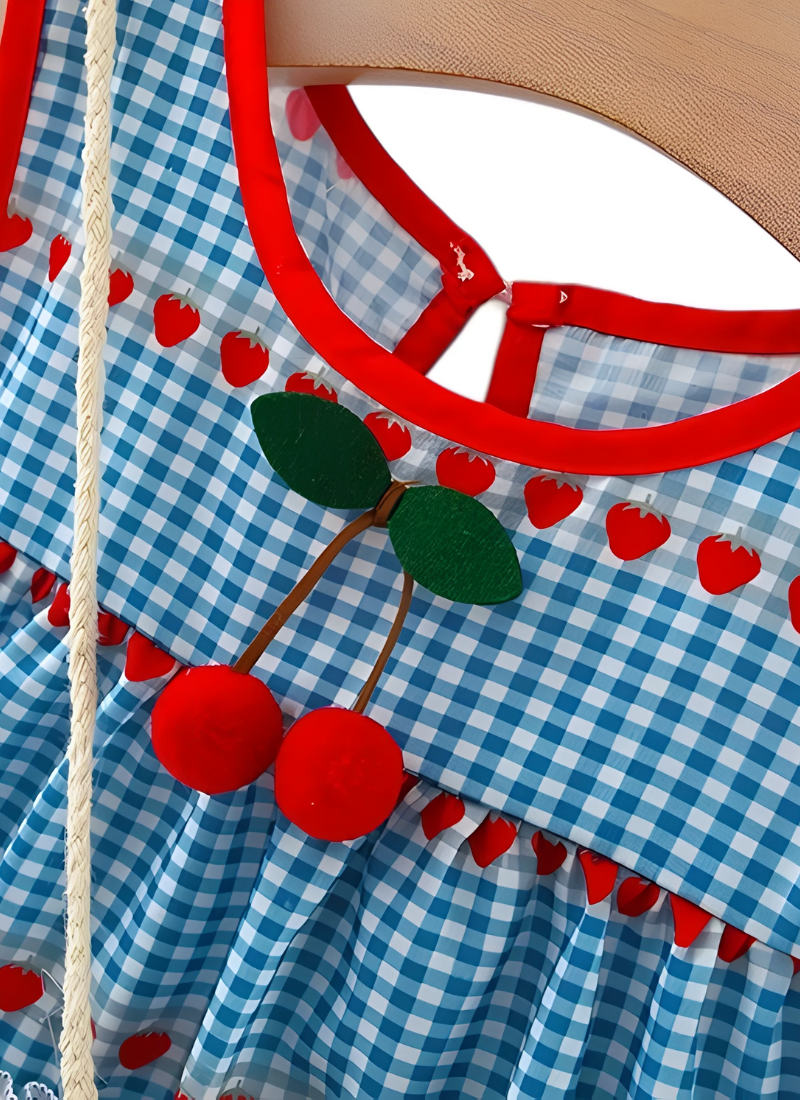 Cherry Heart Plaid Dress & Bag Set