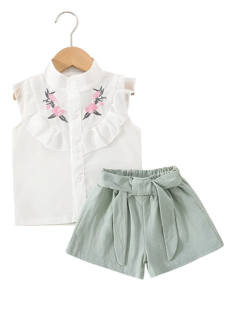 Baby Floral Embroidery Sleeveless Set