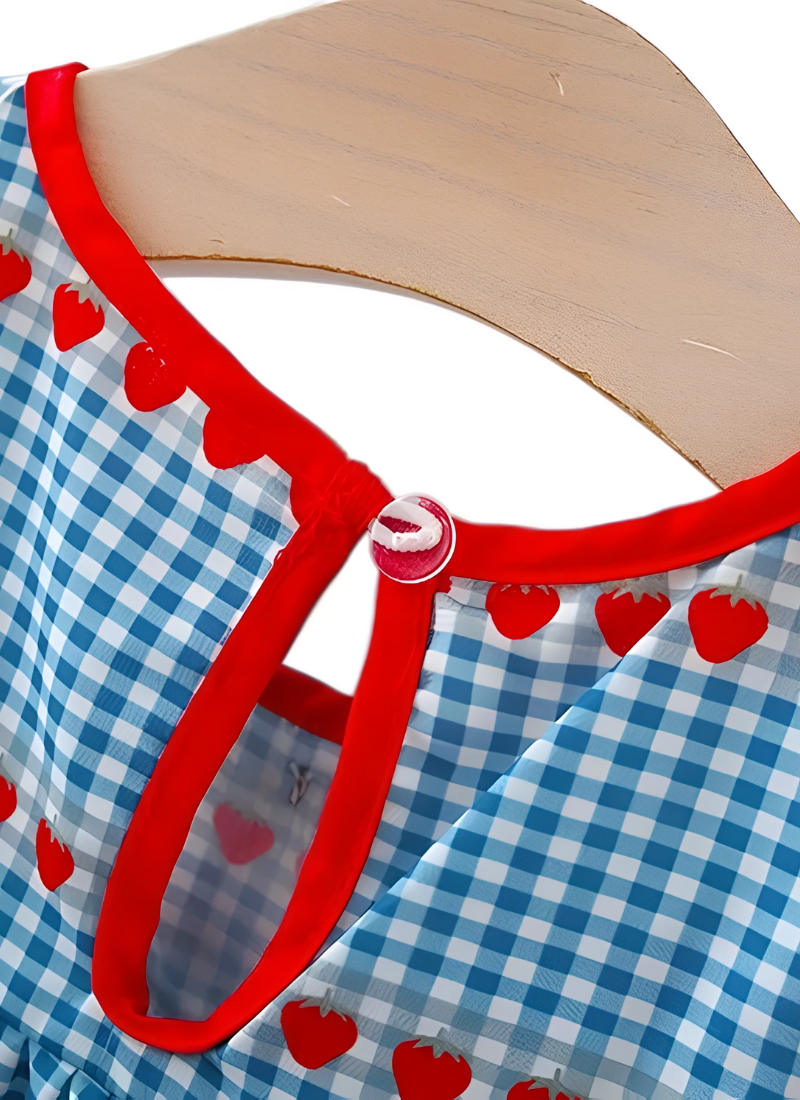 Cherry Heart Plaid Dress & Bag Set