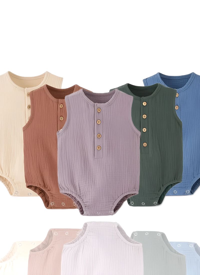 Baby Linen Sleeveless Solid Romper