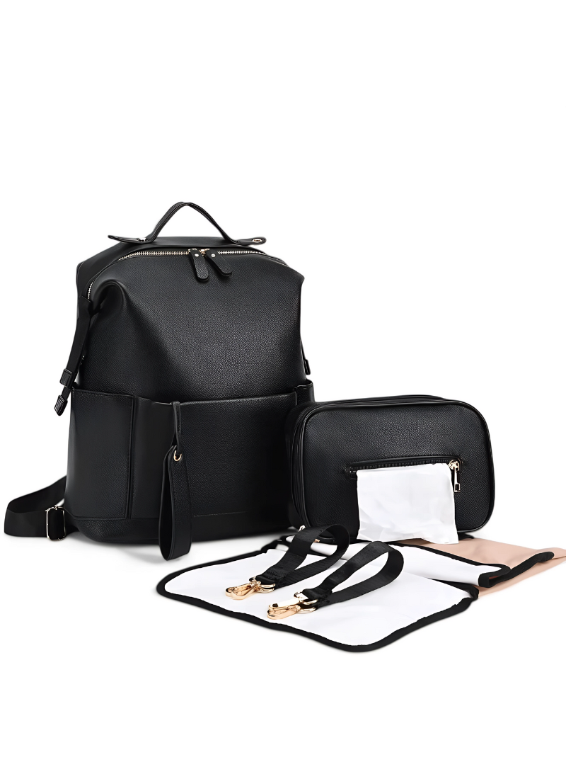 Kit Multifunction Leather Diaper Backpack – Large Capacity