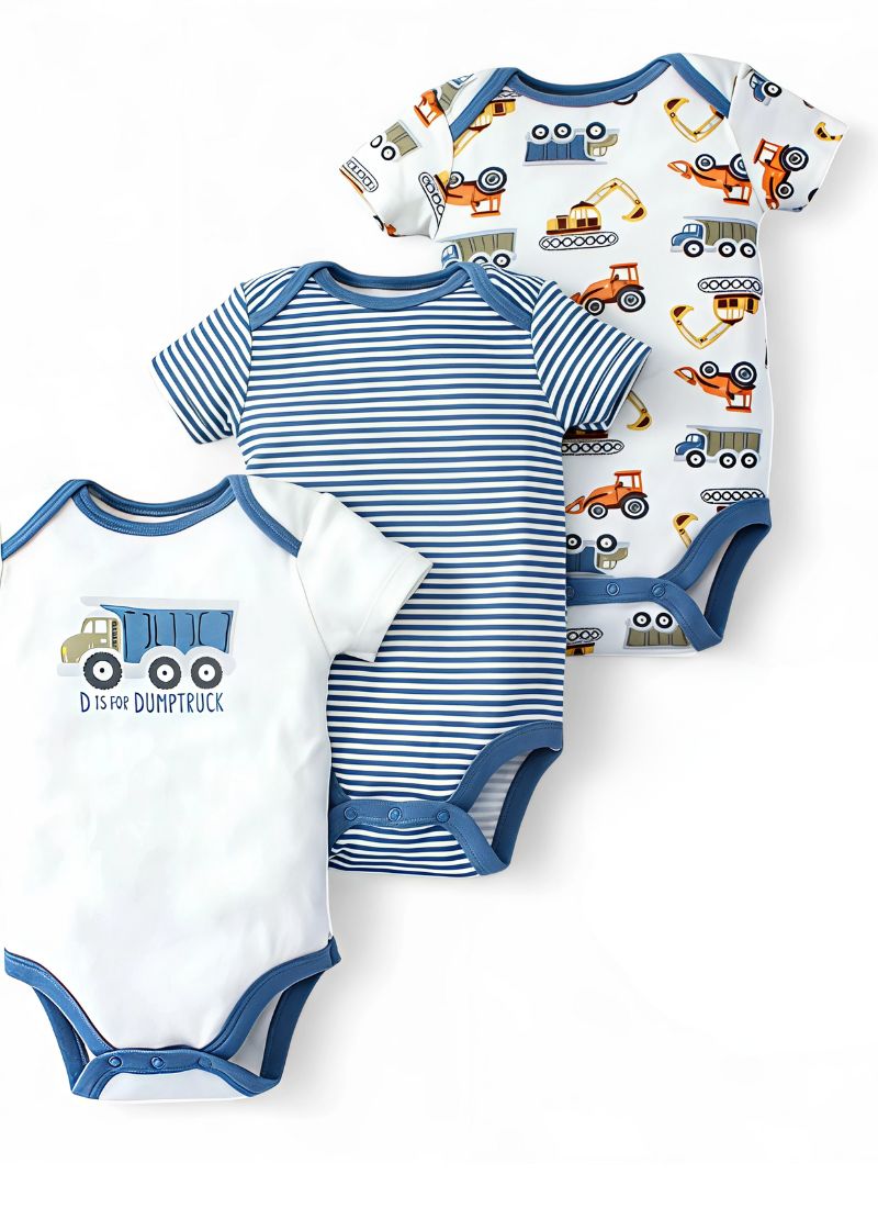 Baby Stripe Button Bodysuit Set (3PCS)
