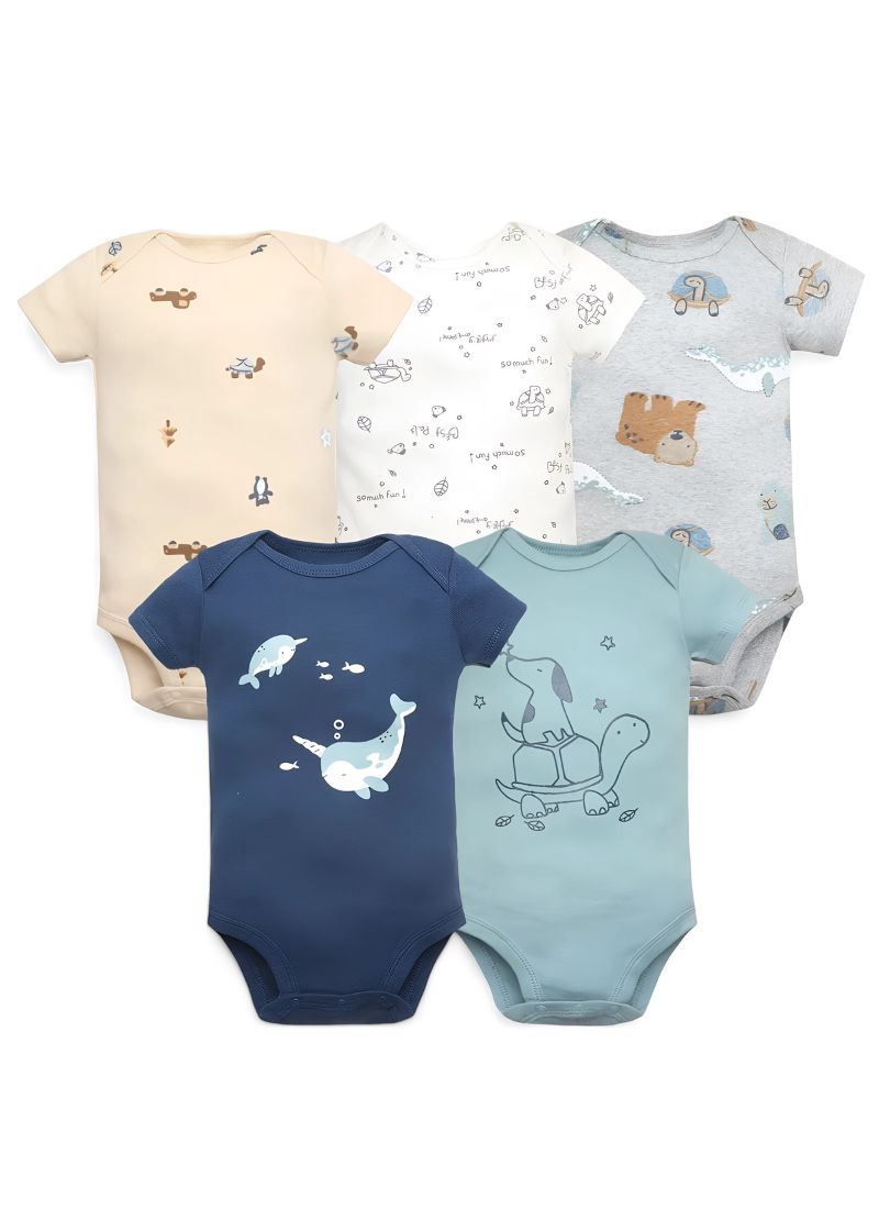 Kit Baby Cotton Short-Sleeve Bodysuits – 5PCS Set