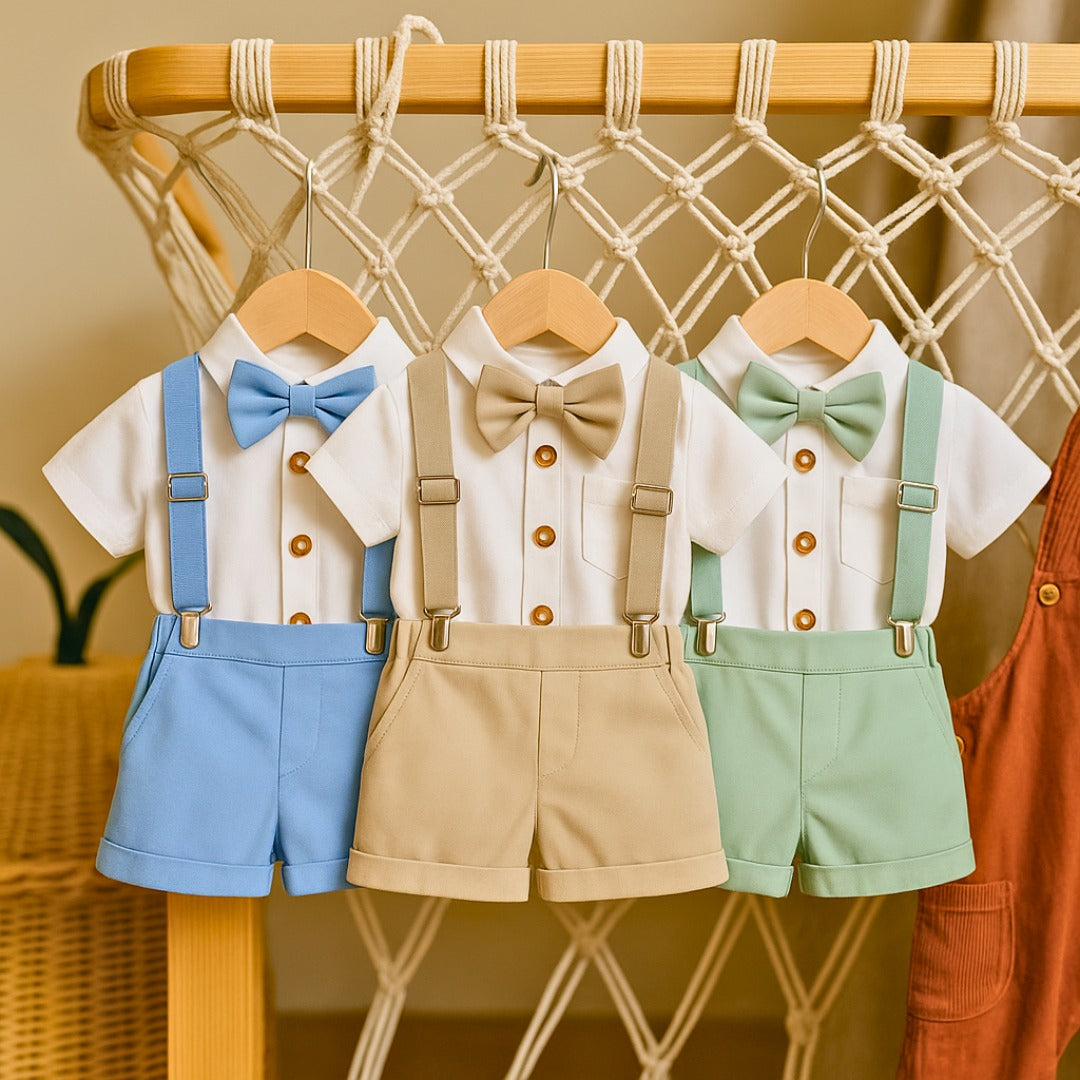 Baby Gentleman Suspender Short-Sleeve Romper โ 2PCS