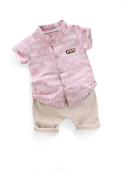 Baby Letter Print Shirt & Shorts Outfit – 2PCS