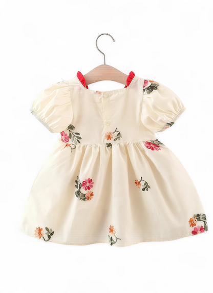 Baby Girl Embroidered Cotton Dress with Bubble Sleeves