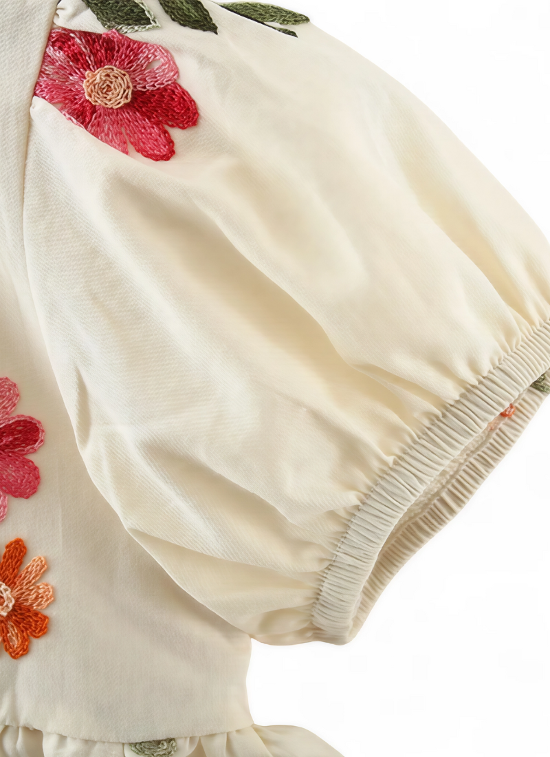 Baby Girl Embroidered Cotton Dress with Bubble Sleeves