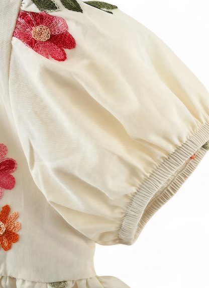 Baby Girl Embroidered Cotton Dress with Bubble Sleeves