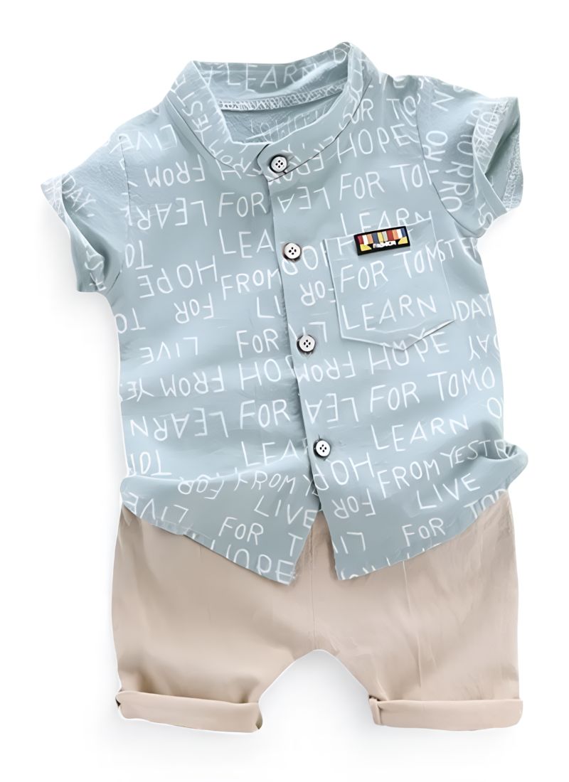 Baby Letter Print Shirt & Shorts Outfit – 2PCS