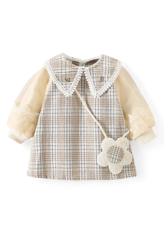 Plaid Bubble Sleeve Princess Dress