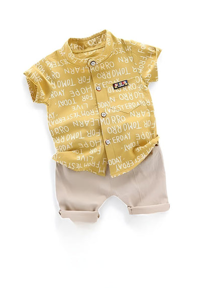 Baby Letter Print Shirt & Shorts Outfit – 2PCS