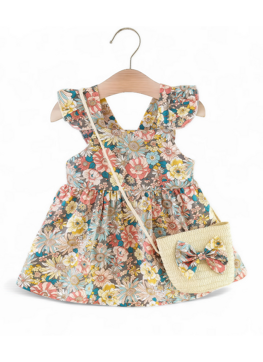 Baby Girl Summer Dress Set with Bag (2PCS)