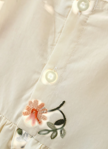 Baby Girl Embroidered Cotton Dress with Bubble Sleeves