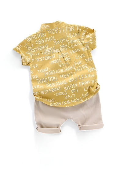 Baby Letter Print Shirt & Shorts Outfit – 2PCS